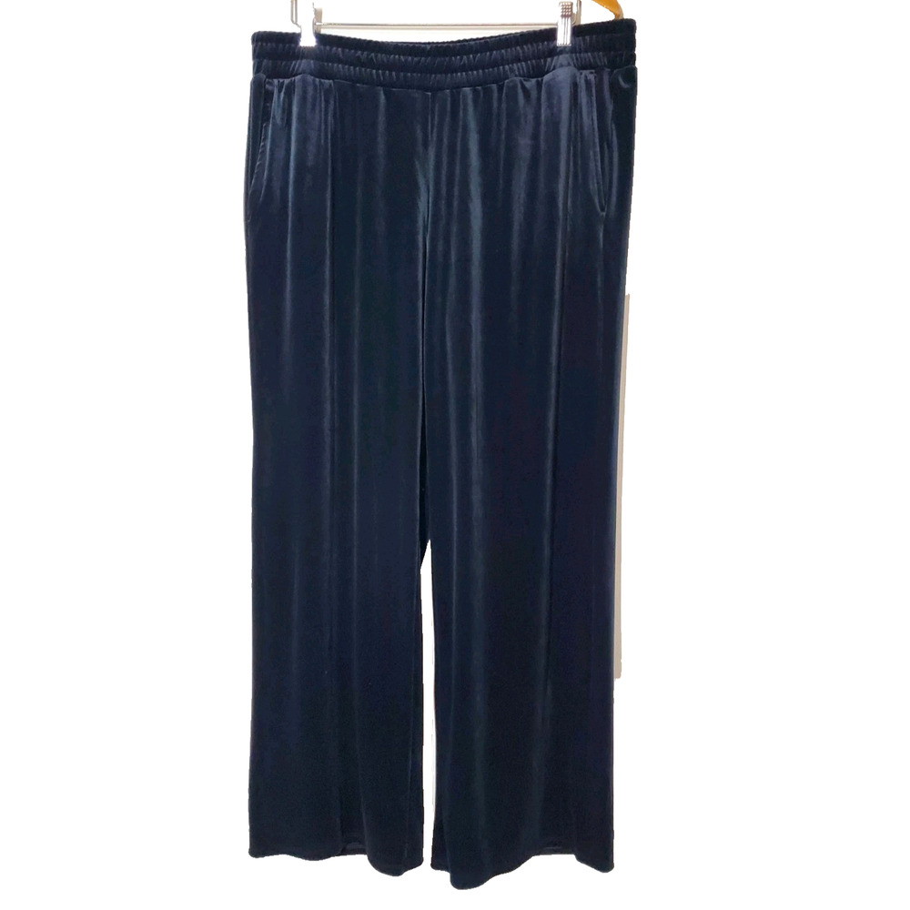 J Jill Womens XL Velvet Pants Wide-Leg Stretch Black‎ High Rise Elastic Waist